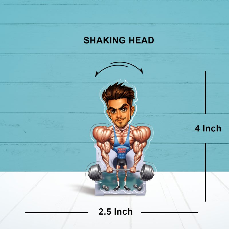 Personalized Bobblehead Caricature Gift for Gym Lover Body Builder Funny Gift for Brother Siblings & Friends Solar Powered Moving Head for Car Dashboard & Tabletop Decor